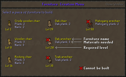 Furniture creation menu